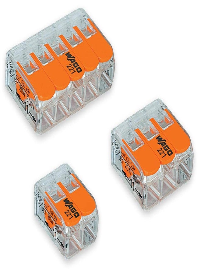 واجو مجموعة موصلات توصيل الأسلاك Wago ثنائية وثلاثية وخماسية المنافذ، عبوة جيبية متنوعة ذات صواميل رافعة لأسلاك من 12 إلى 24 AWG - Image 1